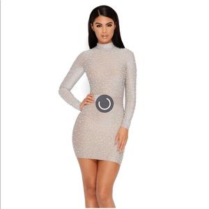 Oh Polly “Bead I Say More” embellished dress nude